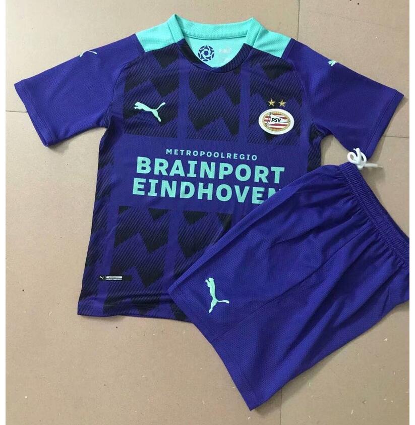 2021/22 PSV Eindhoven Kids Away Soccer Kits Shirt With Shorts